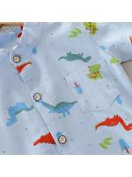 Conjunto de 2 piezas de camisa de manga corta con cuello alto y estampado de dinosaurio de dibujos animados para bebés y niños pequeños - details 5
