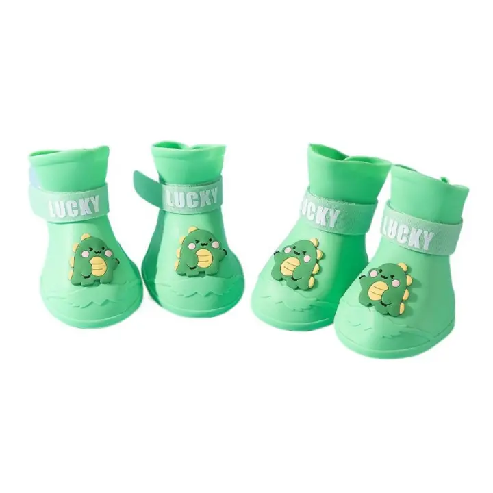 4 unids/set lindo dibujo animado antideslizante zapato de lluvia para mascotas impermeable resistente al desgaste zapatos de lluvia para perros cubierta de pie de silicona para mascotas al aire libre - 1