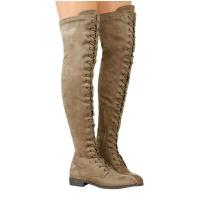 Botas por encima de la rodilla para mujer, zapatos informales de ante con cordones para exteriores, otoño - details 0