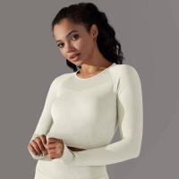 -Top Camisa deportiva de yoga de manga larga a rayas para mujer, sin costuras, que absorbe la humedad - details 33