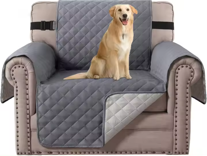 Funda Reversible acolchada para silla, Protector de muebles resistente al agua con correa elástica (sillón, gris/Beige) - 1