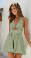 Vestido halter de lino y algodón nuevo de verano para mujer - details 4