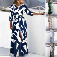 Vestido camisero para mujer, manga 2023, cuello vuelto, con cordones, estampado, Vestidos largos informales de moda de otoño - details 0