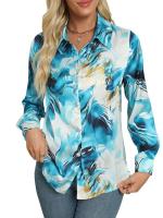 Camisa de trabajo de manga larga con estampado de mármol elegante para mujer Tops de manga larga de primavera y verano - details 2