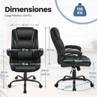 Silla de Oficina Reclinable Ajustable en Altura Silla de Ordenador Ergonómica Giratoria con Asiento Acolchado Silla de Trabajo Tapizada en Piel Sintética con Ruedas Carga de 136 KG Negra - details 2