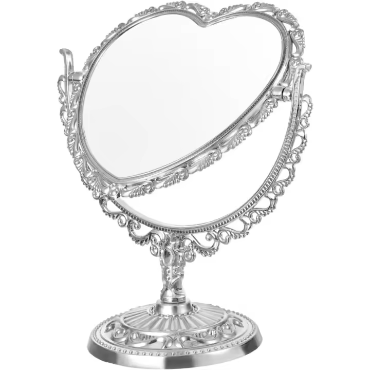 Espejo cosmético en forma de corazón, espejo de aumento estético Simple y encantador, espejo de tocador giratorio de doble cara - 1