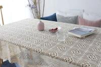 Mantel de crochet beige decorativo hueco, cubierta rectangular para mesa de comedor con borlas, decoración estética para salones de bodas - details 12
