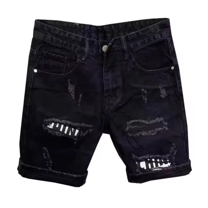 Pantalones cortos rasgados de verano para hombre, rectos con botones y bolsillos con cremallera, pantalones cortos vaqueros hasta la rodilla - 1