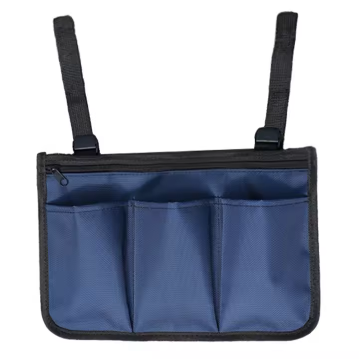Bolsa de almacenamiento con múltiples bolsillos para reposabrazos de silla de ruedas, asiento portátil impermeable, reposabrazos, bolsillo de almacenamiento lateral, gran capacidad con hebilla - 1