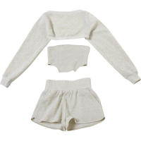 BUNO-Conjunto básico conciso de 3 piezas para Mujer, camisetas sin mangas envueltas en el pecho Hipster, Tops cortos de manga larga y pantalones cortos de cintura elástica, chándales para Mujer - details 20