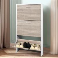 Mueble zapatero de 12 pares - Estantería de gran capacidad para vestíbulo o pasillo - (ancho) 60 x (profundidad) 24 x (alto) 80 cm - Madera clara blanca - details 153