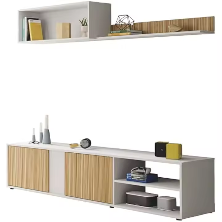 Salón TV Reversible Mueble de Televisión Ecco Acabado Blanco Artik y Natur - 1