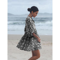 Vestido corto de vacaciones de playa de rayón informal suelto con lazo floral para mujer de moda de verano - details 80