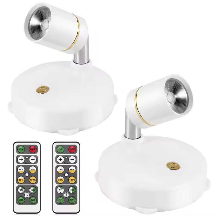 Luces de punto inalámbricas con batería, foco LED regulable para interior, luz de pared giratoria en cualquier lugar, 2 paquetes - 1