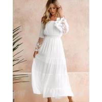 Vestido de manga larga con volantes para mujer, elegante vestido de gasa con hombros descubiertos, moda 2025 - details 2
