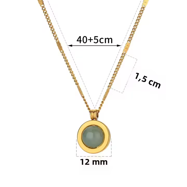 Collar De Acero Inoxidable Con Colgante De Piedra Natural Verde Para Mujer Color Oro Redondo Joyería De Fiesta Y Boda Regalo - 1
