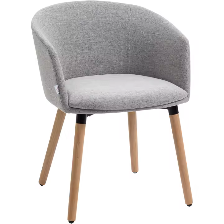 Silla de Comedor Butaca de Salón Tapizada en Lino Sintético con Reposabrazos y Patas de Madera para Oficina Dormitorio Carga 120 kg 57x56x72 cm Gris - 1