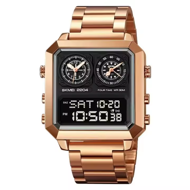 Reloj de Moda Luminoso Digital para Hombres Correa de Acero Inoxidable Resistente al Agua - 1
