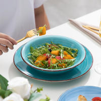 Vancasso BONITA vajilla azul de 18 piezas, juego de platos de cena, platos de sopa, platos de postre, servicio de barro para 6 personas - details 5