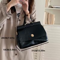 Bolso bandolera estilo maletín retro de gran capacidad para mujer, negro con herrajes en tono dorado y correa de hombro ajustable, bolso versátil para viajeros diarios, maletín de hombro |   Estilo Retro Elegante |   Acabado pulido, bolso bandolera - details 0