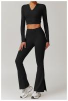Conjunto deportivo de ocio para mujer, pantalones de pierna ancha de cintura alta, Top adelgazante de manga larga para Fitness, Otoño e Invierno - details 18