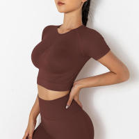 Hamidou-camisetas deportivas de Yoga para mujer, Tops sexys sin costuras para gimnasio, camiseta para correr, camisetas de Fitness - details 16