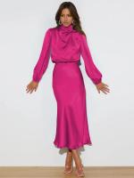 Primavera Verano nuevo vestido de manga larga de satén de gama alta vestido de noche elegante para mujer ropa de fiesta vestidos de celebridades - details 34