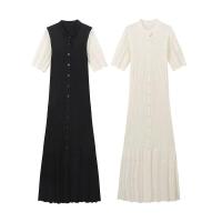 BUNO-Vestido midi de punto elegante con una hilera de botones, vestidos de retazos, bata de verano para mujer, batas negras y beige para la noche - details 1