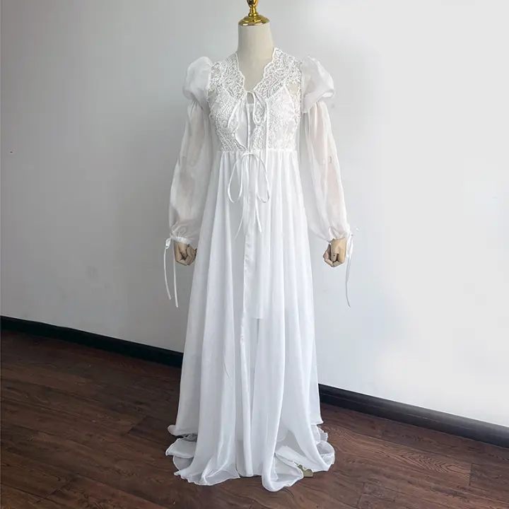 Camisón de cola de mañana ligero de celebridades de Internet, vestido largo de novia francesa, vestido de alta gama, Hada del pijama de boda - 1