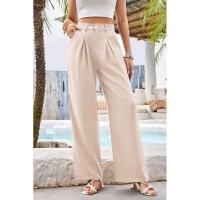 Mujeres de cintura alta, pantalones de vestir lisos de moda, pantalones sueltos de pierna recta para - details 4