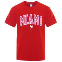 Camiseta holgada informal con letras para hombre, ropa de algodón con estampado de dibujos animados, cuello redondo, Miami Seaside City - details 16