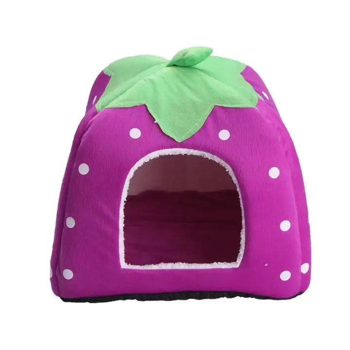 Tienda de campaña de fresa suave para perros y gatos, perrera, nido para mascotas, cesta de cojín cálido de invierno - 1