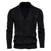 Cárdigan de algodón Argyle para hombre, cárdigans informales de un solo pecho de Color sólido para negocios, suéter de moda de invierno para hombre - details 6