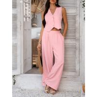 2025 primavera y verano, ocio europeo y americano, estilo de vacaciones, chaleco de color sólido, conjunto de pantalones de pierna ancha - details 8