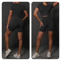 Conjunto de Shorts de Yoga de Algodón Melaleuca Sin Costuras Color Sólido Manga Corta - details 13