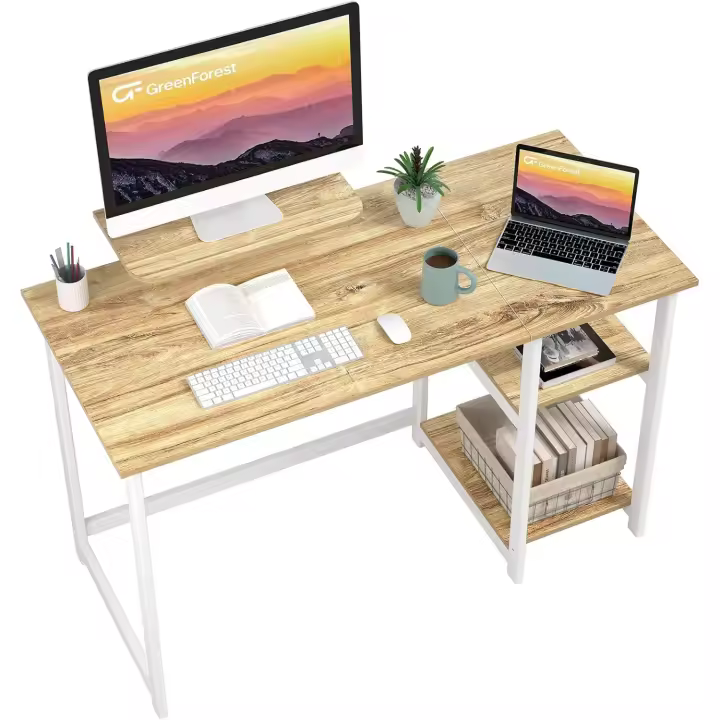 Escritorio de Computadora con Estantes de Almacenamiento Reversibles, Mesa de Oficina para Ahorro de Espacio y, Mesa de Estudio Pequeña para Montaje Simple,Beige - 1