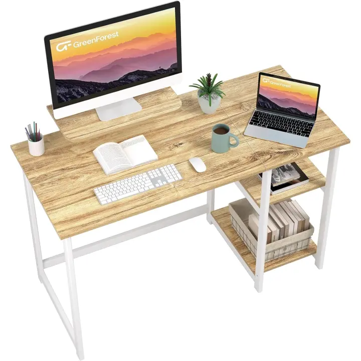 Escritorio de Computadora con Estantes de Almacenamiento Reversibles, Mesa de Oficina para Ahorro de Espacio y, Mesa de Estudio Pequeña para Montaje Simple,Beige - 1