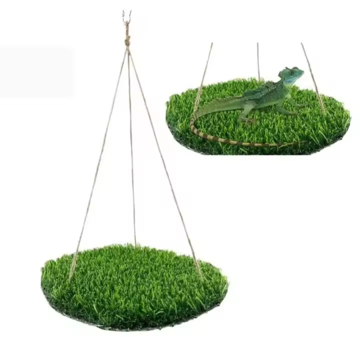 Colchoneta de hierba Artificial para columpio de pájaros, cama de dormir Natural para hámster con forma redonda/cuadrada con ganchos, estera colgante para buscar comida, juguetes para animales pequeños - 1