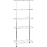 Estantería Ajustable de 5 Baldos Altura Ajustable, Patas Niveladoras, Máximo Peso 453 kg, Acero Cromado, 34 cm x 58.9 cm x 152.5 cm (D x W x H) - details 0