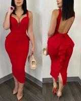Elegante Vestido Midi con Lazo de Espalda y Volantes Perfecto para Fiestas Nocturnas, Clubes y Eventos de Moda para Mujeres - details 13