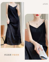 Elegante Falda de Seda con Cinturón de Satén de Ácido Acético Francés Vestido de Moda de Verano para Mujeres con Cuello en V y Talla hasta la Rodilla - details 9