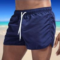 Pantalones cortos de surf de playa para hombre, cintura elástica de tiro bajo, cordón, ribete lateral irregular transpirable, traje de baño, verano - details 3