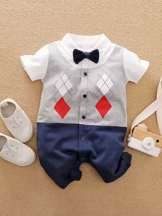 Conjunto de verano, apto para niños y niñas de 0 a 18 meses, estilo caballero - 1