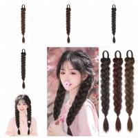 Coletas trenzadas de pelo falso para mujer, extensiones de cabello sintético Natural, banda elástica marrón, trenzas retorcidas - details 5