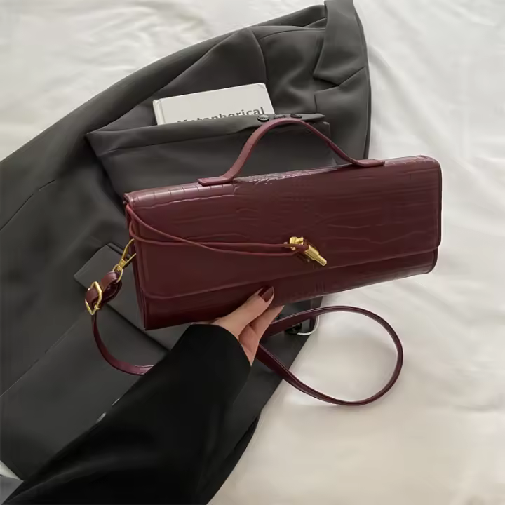 Bolsa de Cena con Patrón de Cocodrilo Bolsa de Mano Horizontal Cerradura Enchufable Obliqua - 1
