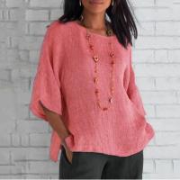 Blusa De Lino Y Algodón Para Mujer Estilo Casual Cuello En V Manga Tres Cuartos Suelta Ropa De Verano Tops Para Calle - details 2