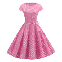 Women summer vintage 1950s 60s big swing party polka dot dress - details 30