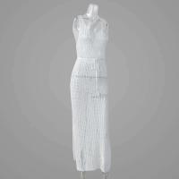 Vestido informal semitransparente de punto para mujer, vacaciones en la playa, estilo europeo, sin mangas, con espalda abierta - details 13