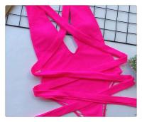 Nuevo bikini traje de baño de una pieza con tirantes y cuello en V de color sólido - details 5