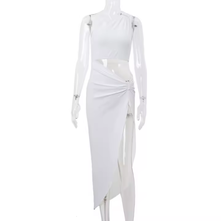 Ropa de mujer de moda de verano, cuello diagonal con hombros descubiertos Shi Ni blanco - 1